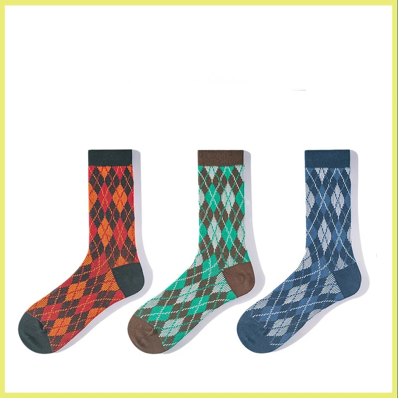 

Autumn Winter New Socks Men's Tube Socks Retro Ethnic Thick Line Tide Fashion Sports Comfortable Men's Socks Diamond Check Socks