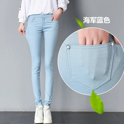 Light blue Модная уличная одежда, сексуальные джинсы с низкой талией, женские повседневные Стрейчевые обтягивающие джинсы, яркие цвета, джинсовые брюки, промытый карандаш, брюки - Цвет: Light blue