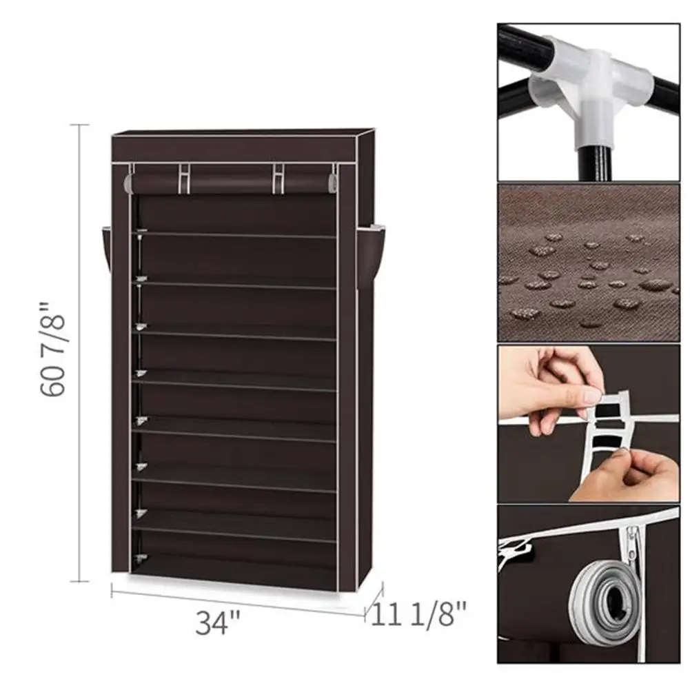 

10 Tiers Shoe Rack + Dustproof Cover Closet Shoe Storage Cabinet Organizer
