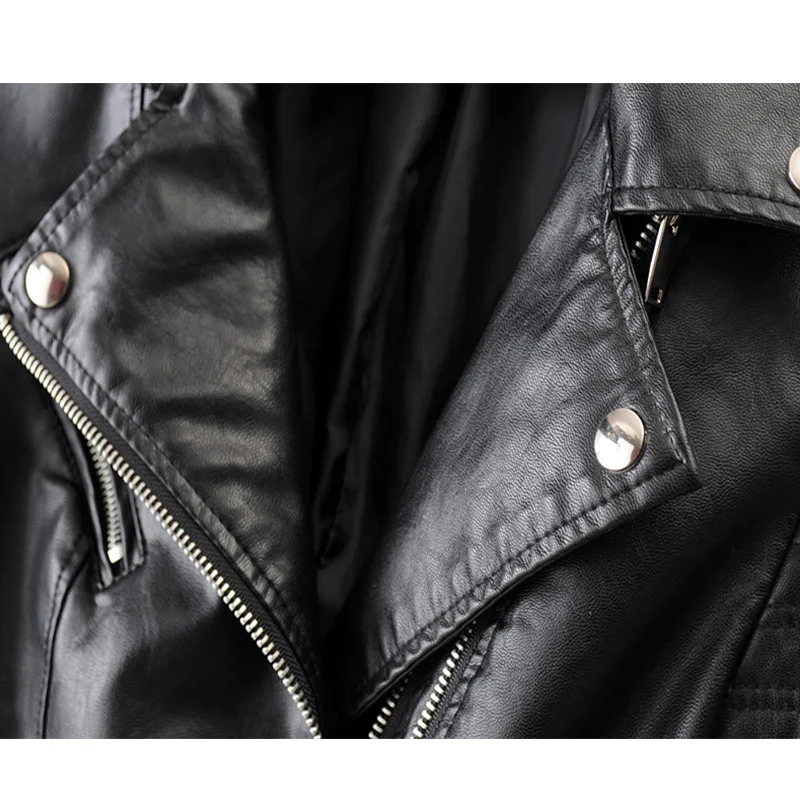 

2021 Spring Fashion Women Soft Motorcycle Faux Leather Jackets Ladies Long Sleeve Autumn Winter Biker Streetwear Black Pink Coat