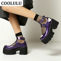 coolulu women punk pumps gothic mary janes heart buckle pumps ankle strap platform chunky high heel women shoes black heels