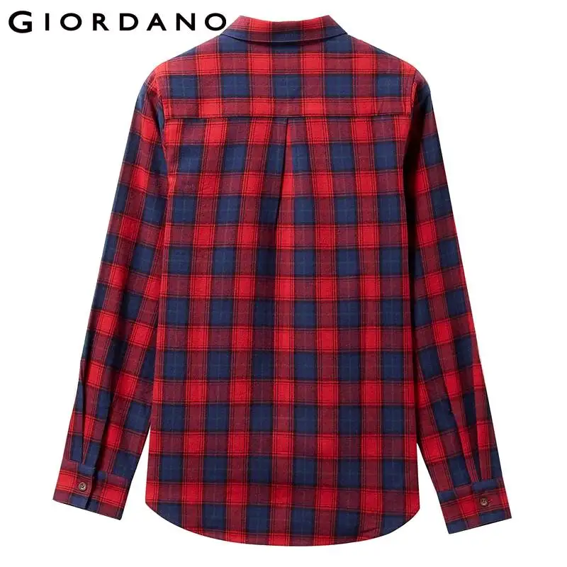 Giordano женская фланелевая рубашка с длинными рукавами, из натурального хлопка