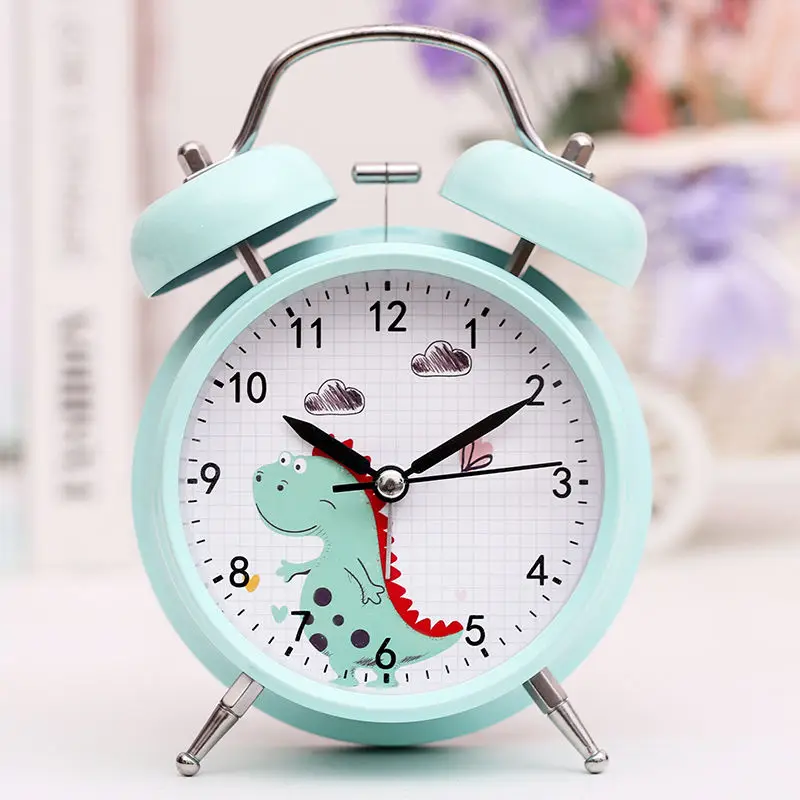 

4 Inches Cartoon Large Bell Clock Mute Alarm Clock Metal Digital with Nightlights Table Clock for Home Decor Beside Clocks