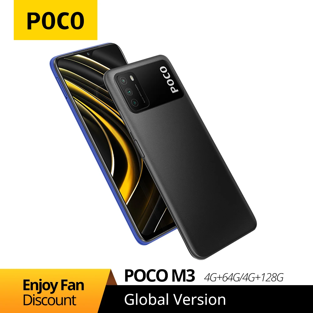 POCO M3 глобальная версия 4 Гб + 128 Смартфон Xiaomi Snapdragon 662 Восьмиядерный 6 53 &quotFHD дисплей
