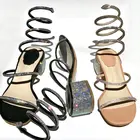 2021 г. Женская обувь летние туфли на высоком каблуке с ремешком на щиколотке туфли Стразы со змеиным узором женские в римском стиле, с открытым носком босоножки на среднем каблуке