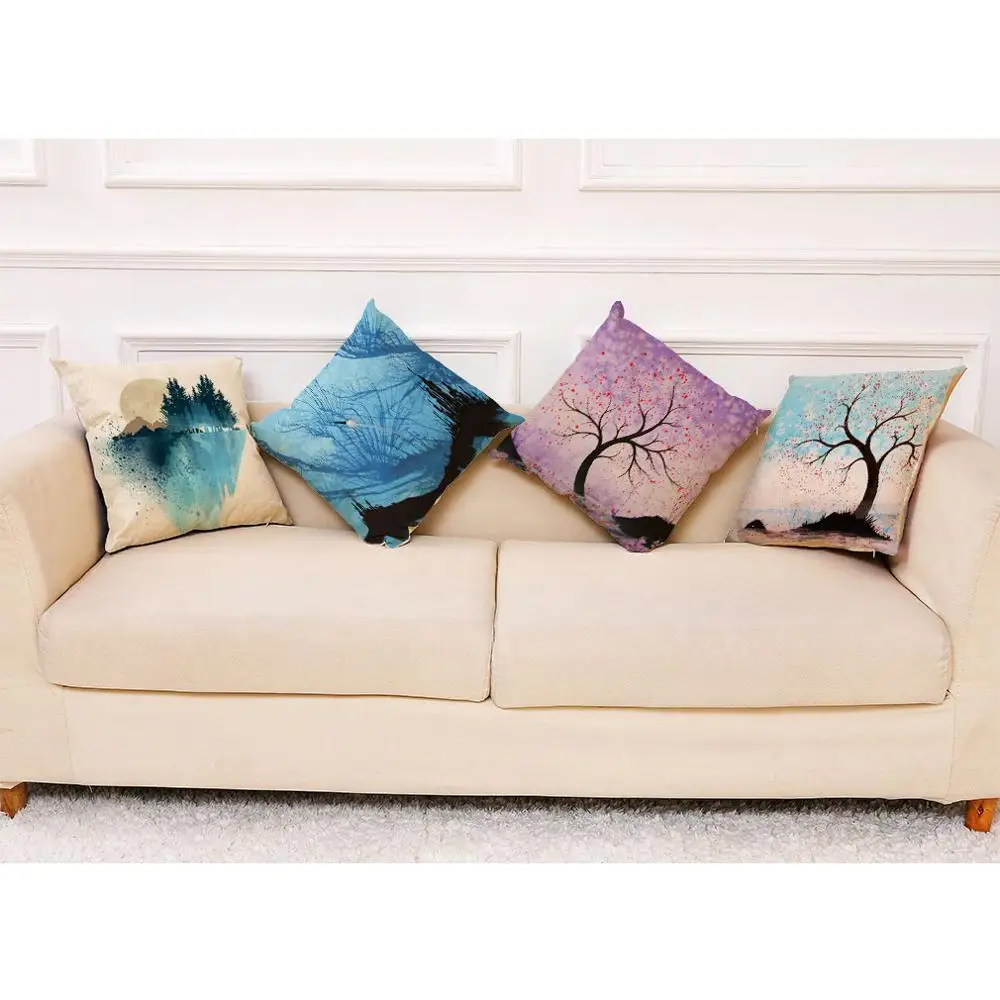 

Art Scenic Print Cushion Cover Decorative Pillows Cartoon Seat Cushions Home Decor Soft Flax Throw Pillow Sofa Pillowcase