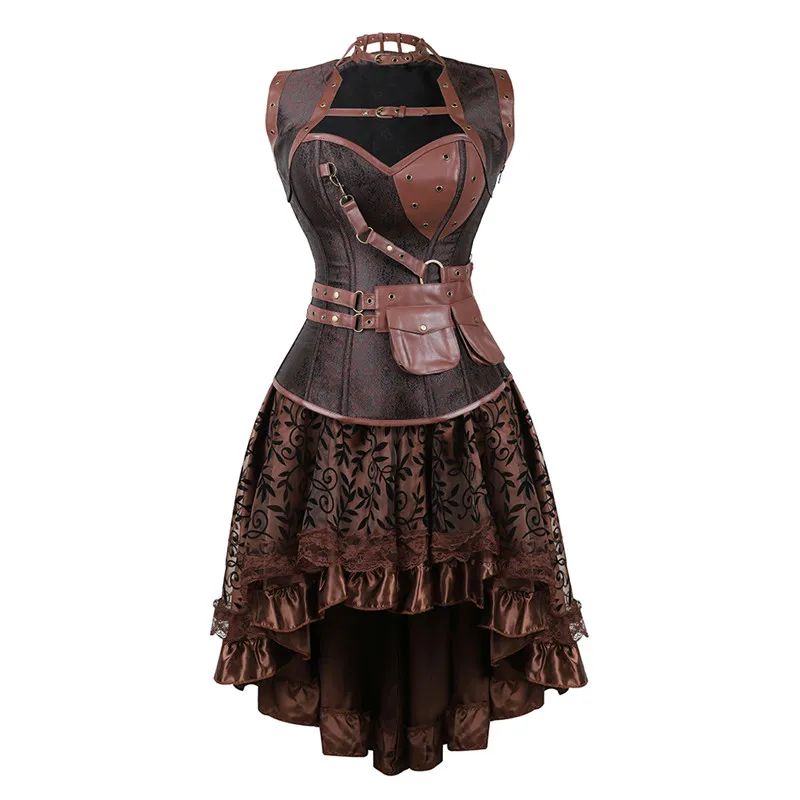 

Sexy Steampunk Overbust Corsets and Bustiers Burlesque Gothic Lace Leather Corset Dress Plus Size Costume Bustier Dress
