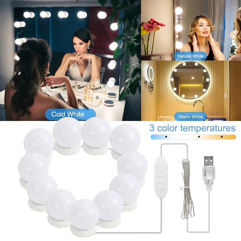 10 светодиодный s лампа Голливудский стиль зеркало для макияжа с подсветкой