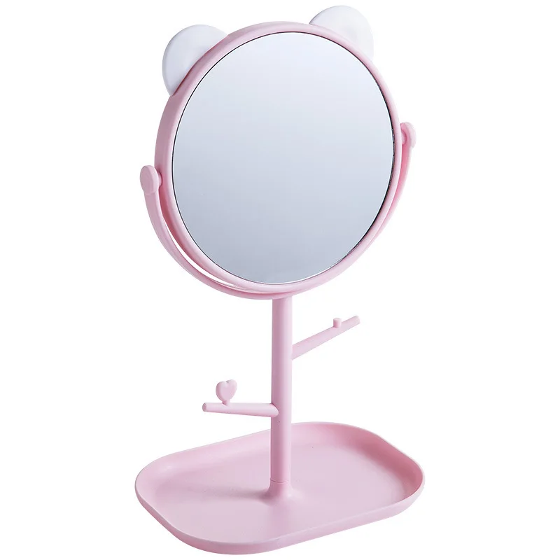 Cartoon Rotating Makeup Mirror Storage Rack Desktop Dressing with Tray Small Princess Shelf | Дом и сад