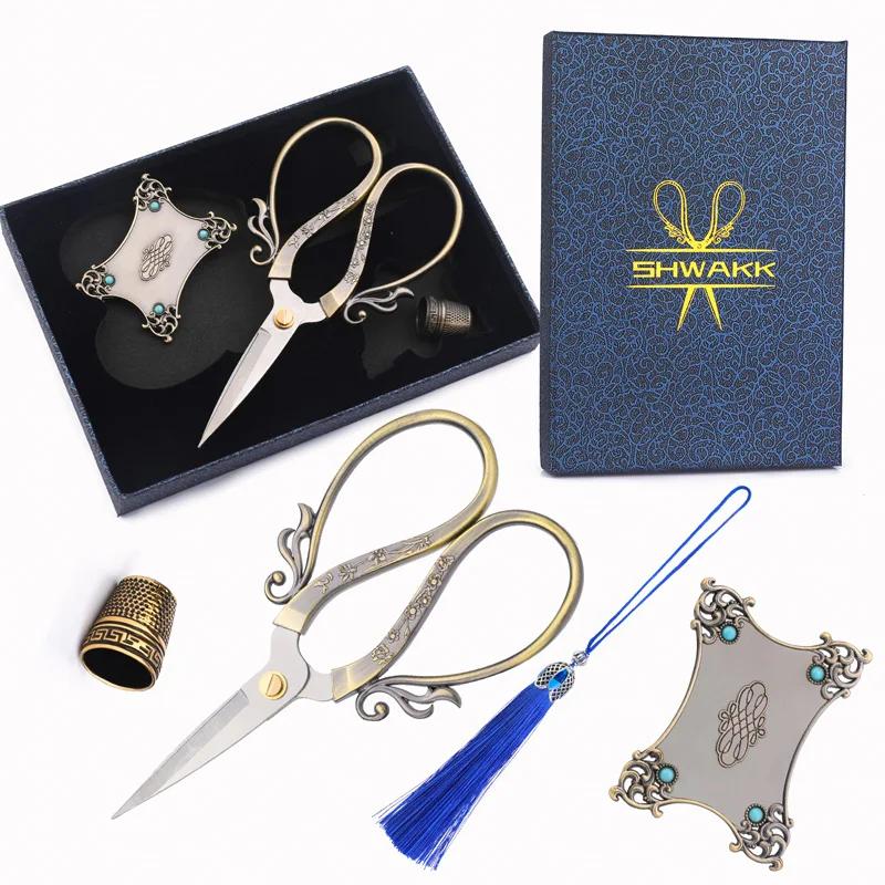 

SHWAKK Embroidery Scissors with Tassel Vintage Scissors with European Style Vintage Sewing Kit for Sewing Handcraft DIY Tools