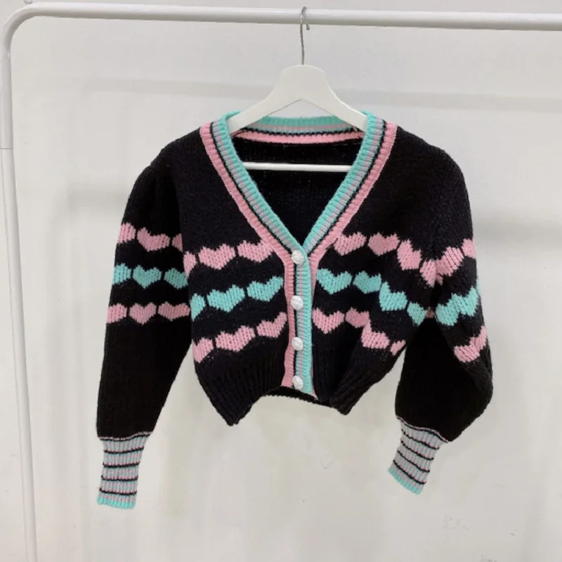 

Осень-зима 2021, новый женский короткий кардиган с V-образным вырезом