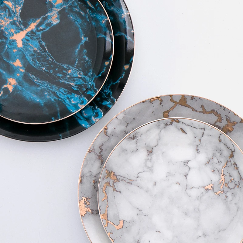 Nordic Marble Plate Creative Home Ceramic Dish Western Steak Black Tableware Breakfast Flat | Дом и сад