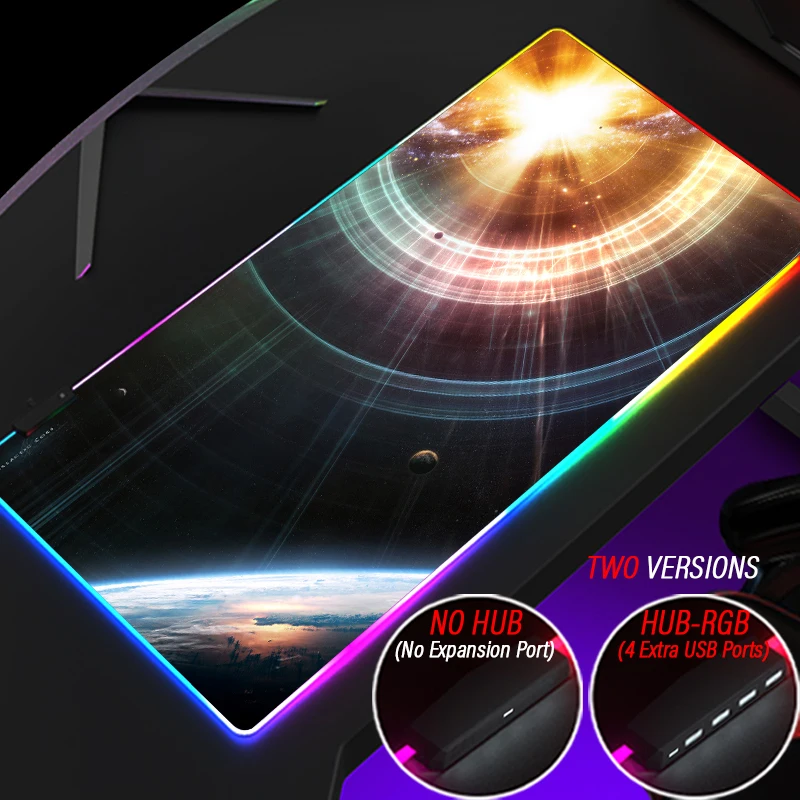 

Black Hole Custom Gaming Mouse Pad Interstellar HUB Nebula Galaxy Mousepad RGB HD 4 Port USB Desk Slipmat With LED Backlit