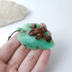 

Top quality Chrysoprase Carved Frogs On leaves Pendant,54x35x17mm,21.2g