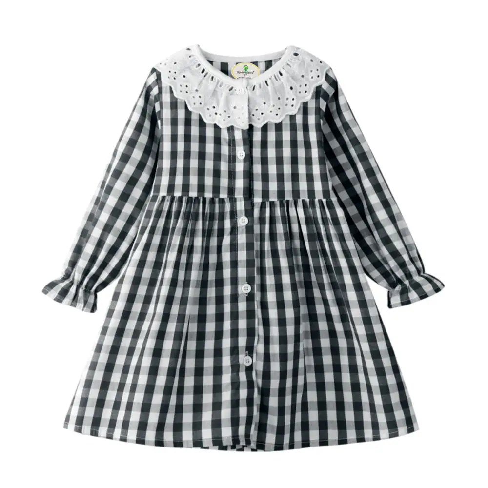 Платья для девочек Новинка осени модное классическое черно-белое клетчатое