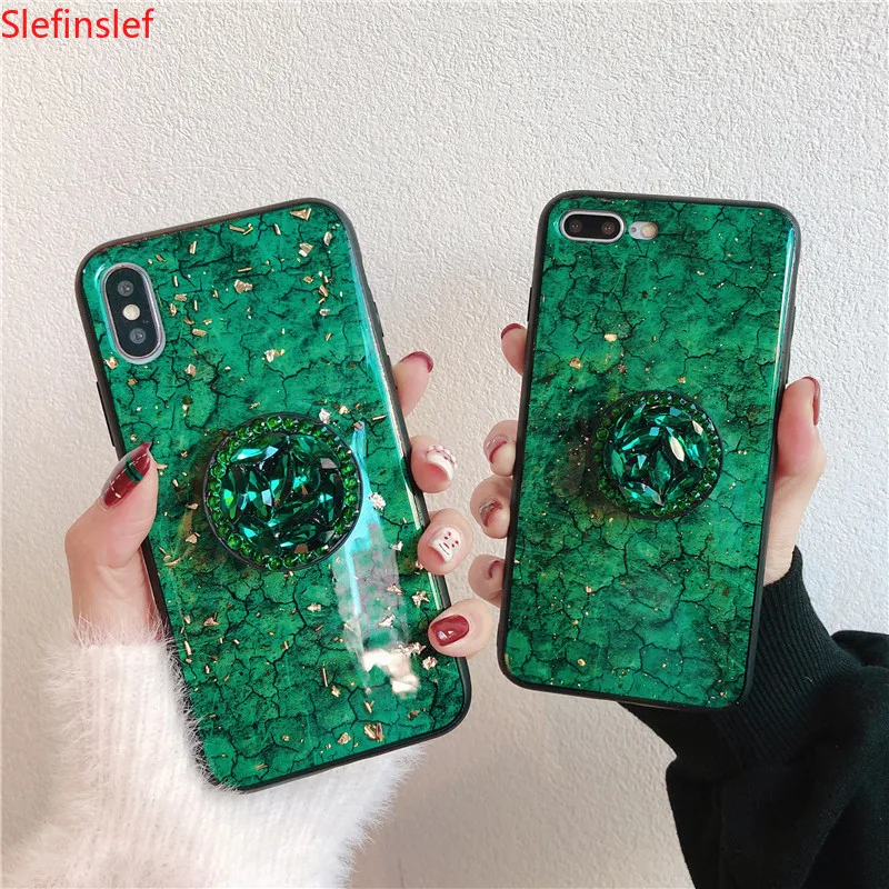 Блестящий Мраморный бриллиантовый кольцевой держатель силиконовый чехол для