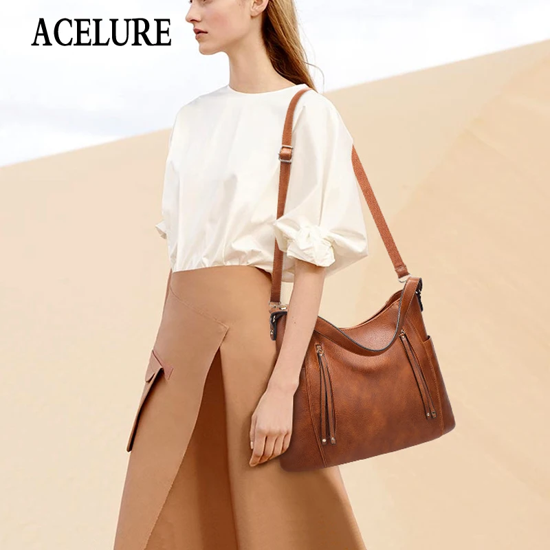 

ACELURE Vintage Luxury Shoulder Bags for Women Designer Ladies Hand Bags Ladies PU Leather Brand Messenger Bag Female Totes