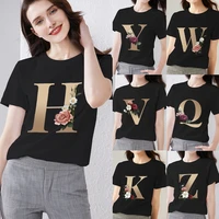summer womens t shirt 26 english alphabet printing series short sleeved casual ladies o neck personality soft short sleeved