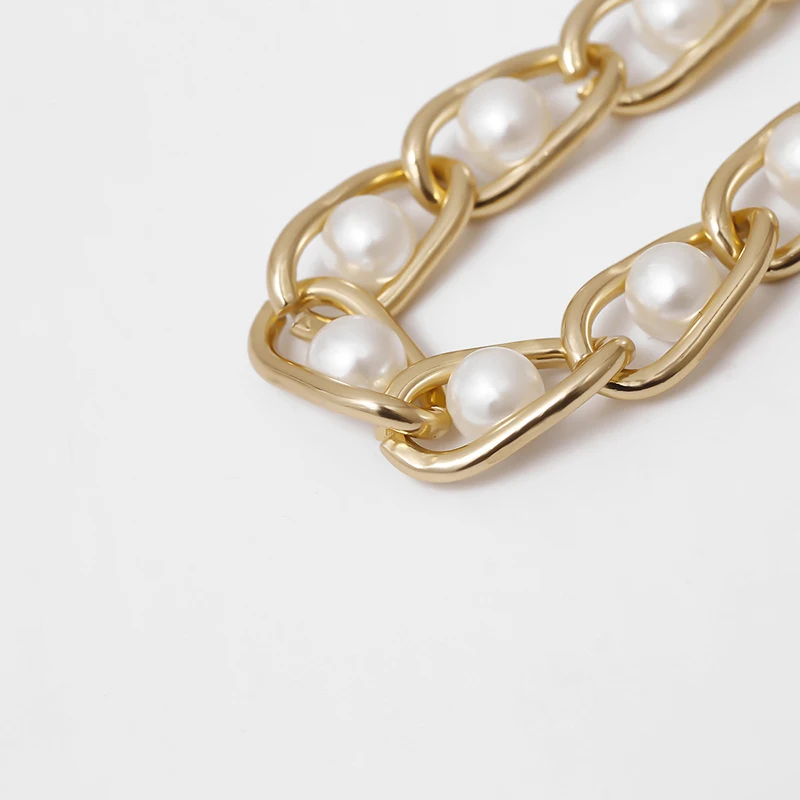 

Fashion Pearl Metal Pendant Thick Chain Bracelet Women Charm Imitation Pearl Chain Bracelet Bangle Party Jewelry Hip Hop Punk