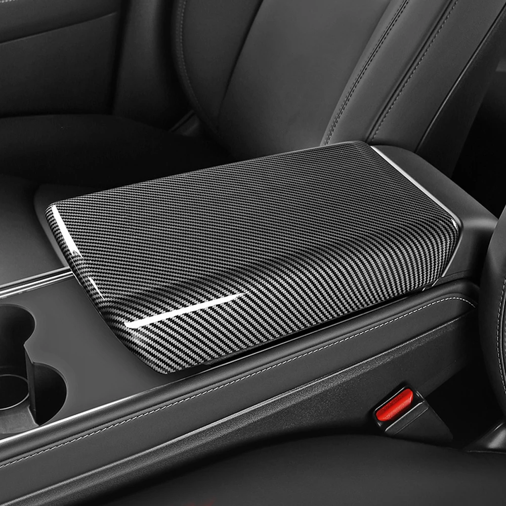 

Car Styling ABS Carbon Fiber Interior Center Armrest Box Cover Trim for Tesla Model Y 2020 2021 / Model 3 2017-2021