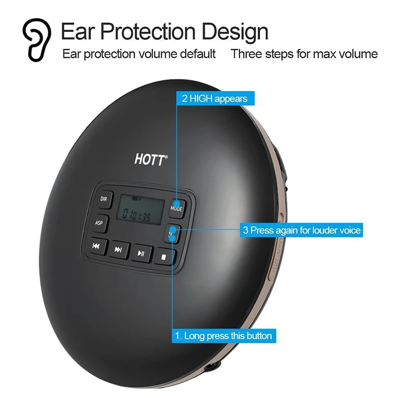 Портативный CD-проигрыватель CD611T с Bluetooth ЖК-дисплей противоударный автомобильный