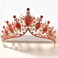 kmvexo baroque vintage handmade red crystal beads bridal tiaras rhinestone diadema crowns hairbands party wedding hair jewelry