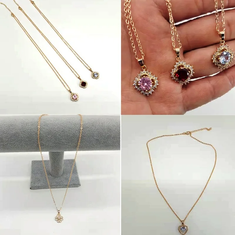 

Fashion Pendant Necklace Rhinestone Setting Heart Four Leaf Clover Shaped Gold Color Preserving Plated Women Girls Perfect Gift