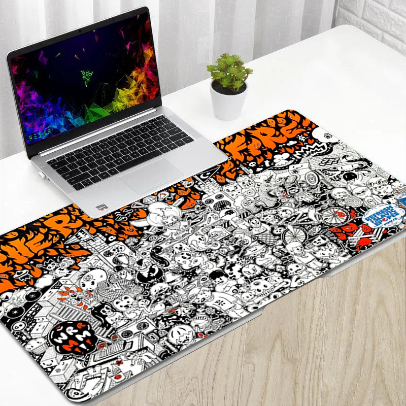 

White Graffiti Abstract Art Desk Pad Mouse Gaming Table Mat Anime Mousepad Gamer Office Carpet Rug Keyboard Accessories Deskpad
