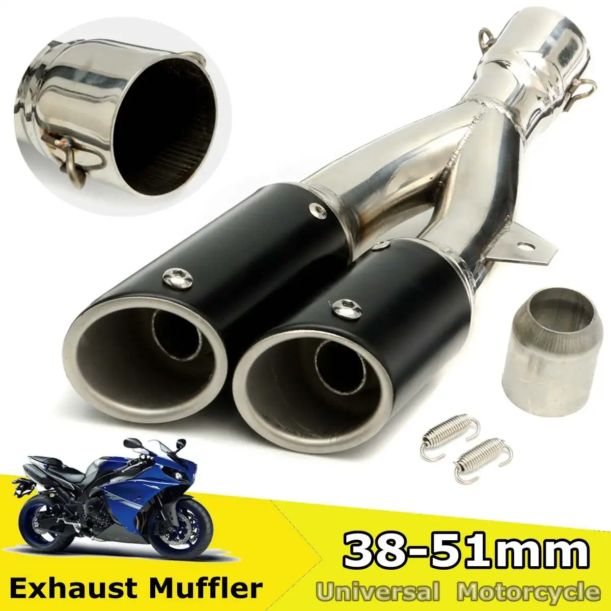 

Universal 51mm Motorcycle Exhaust Muffler Pipe Dual Outlet Exhaust Tip For Motocross Dirt Pit Bike