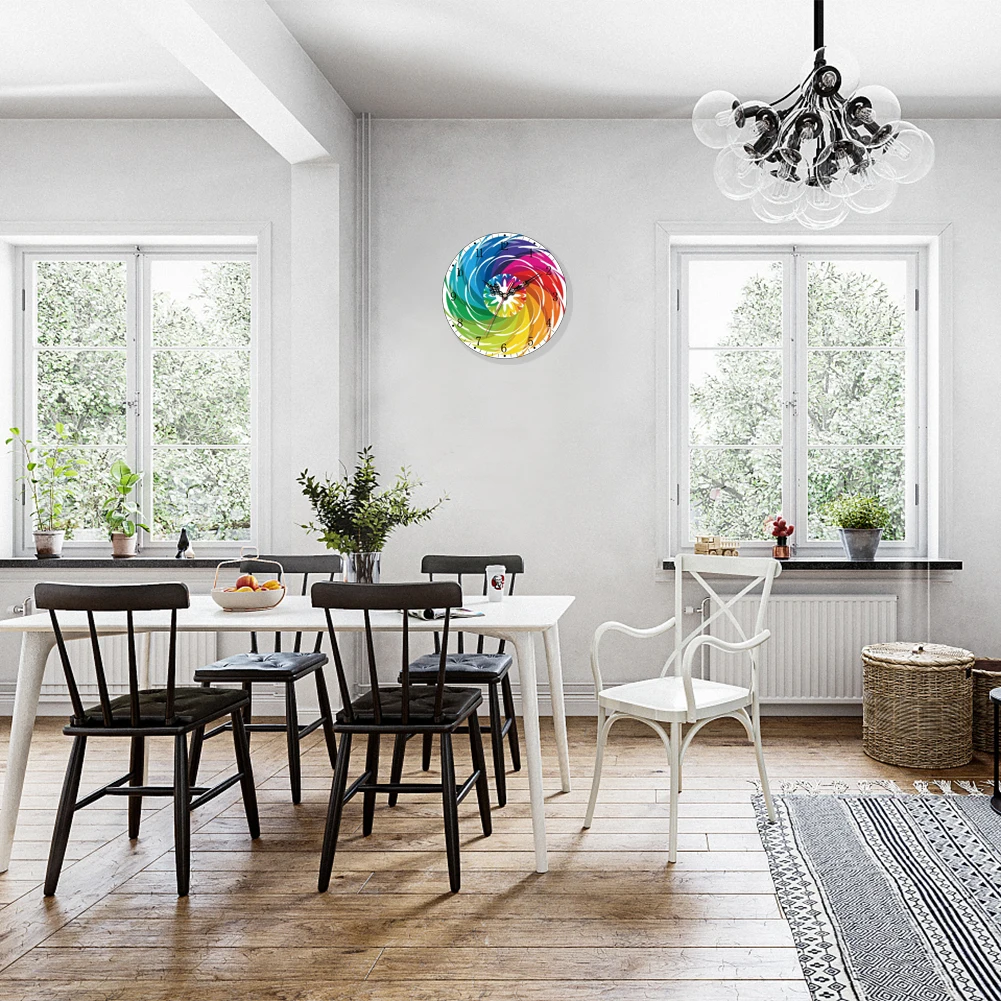 

Colorful Whirlwind Colors Three Dial Display Styles Quartz Wooden Round Wall Clock Stylish Ultra-quiet For Housewarming Gifts