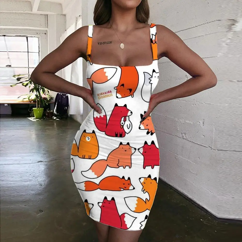 

KYKU Brand Fox Dresses Women Animal Bodycon Dress Harajuku Vestido Sexy Lovely Sundress Womens Clothing Club Short Korean Style