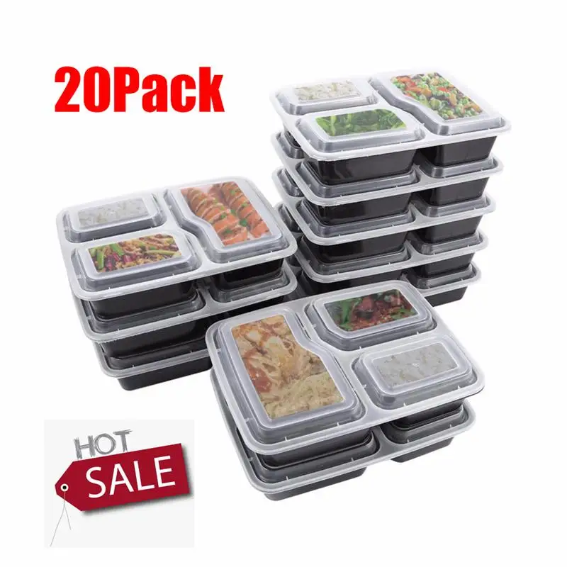 20 шт. Одноразовые Коробки для еды контейнеры готовки 3 отсека коробка хранения