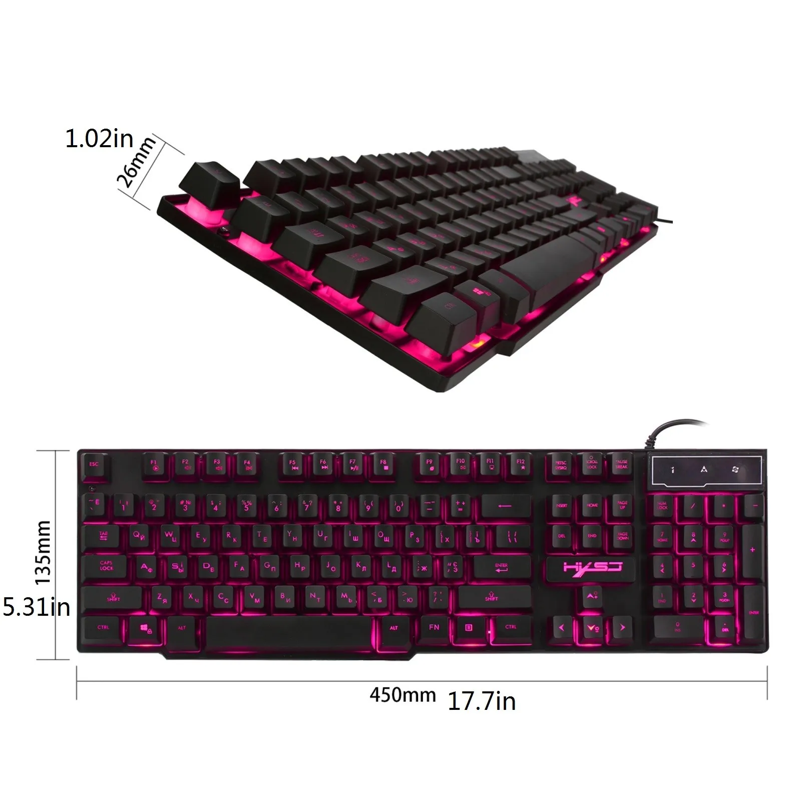 

Hxsj R8 Wired Gaming Keyboard 104keys Russian/english Keybboard 3 Colors Led Backlit Ergonomic Mechanical Keybboard Accessories