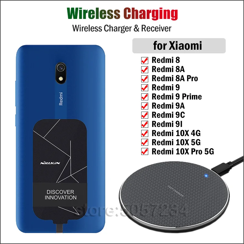 Беспроводное зарядное устройство + адаптер USB для зарядки Xiaomi Redmi 8 8A 9 9A 9C 9i 10X Pro Prime