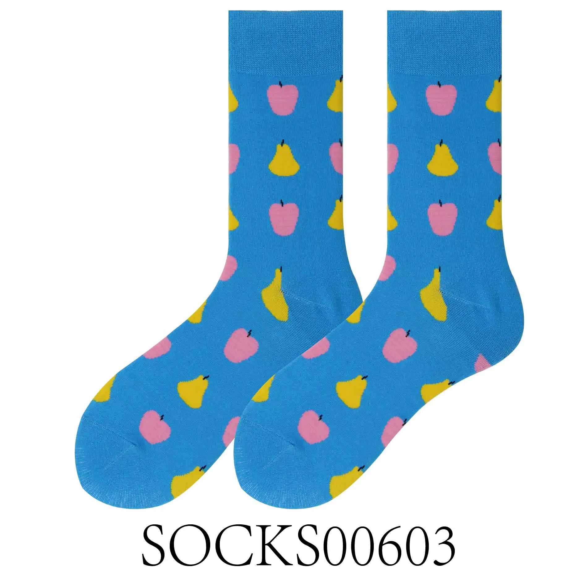SOCKS00603 Забавные хлопковые носки с принтом счастливой пары цветные вишни желтые или черные базовые узоры серии - Цвет: SOCKS00603