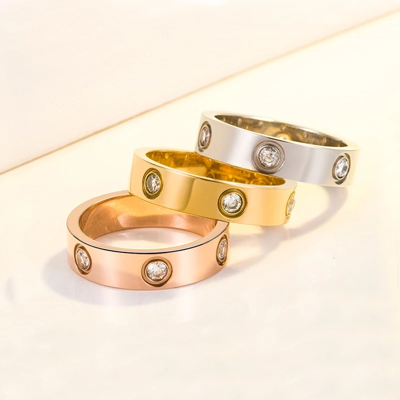 Trendy Stainless Steel Slimming Rose Gold Color Love Ring for Women Men Couple Crystal Rings Luxury Brand Jewelry Wedding Gift | Красота и