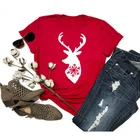 Футболка женская хлопковая с круглым вырезом и забавным принтом в виде рождественского оленя