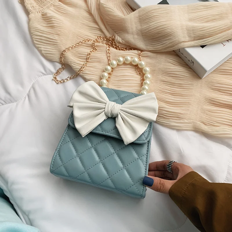 

Pearl Handbag Cross Body Bag Woman 2021 New Fashion Fresh Bow Messenger Simple Diamond Chain Shoulder Bags