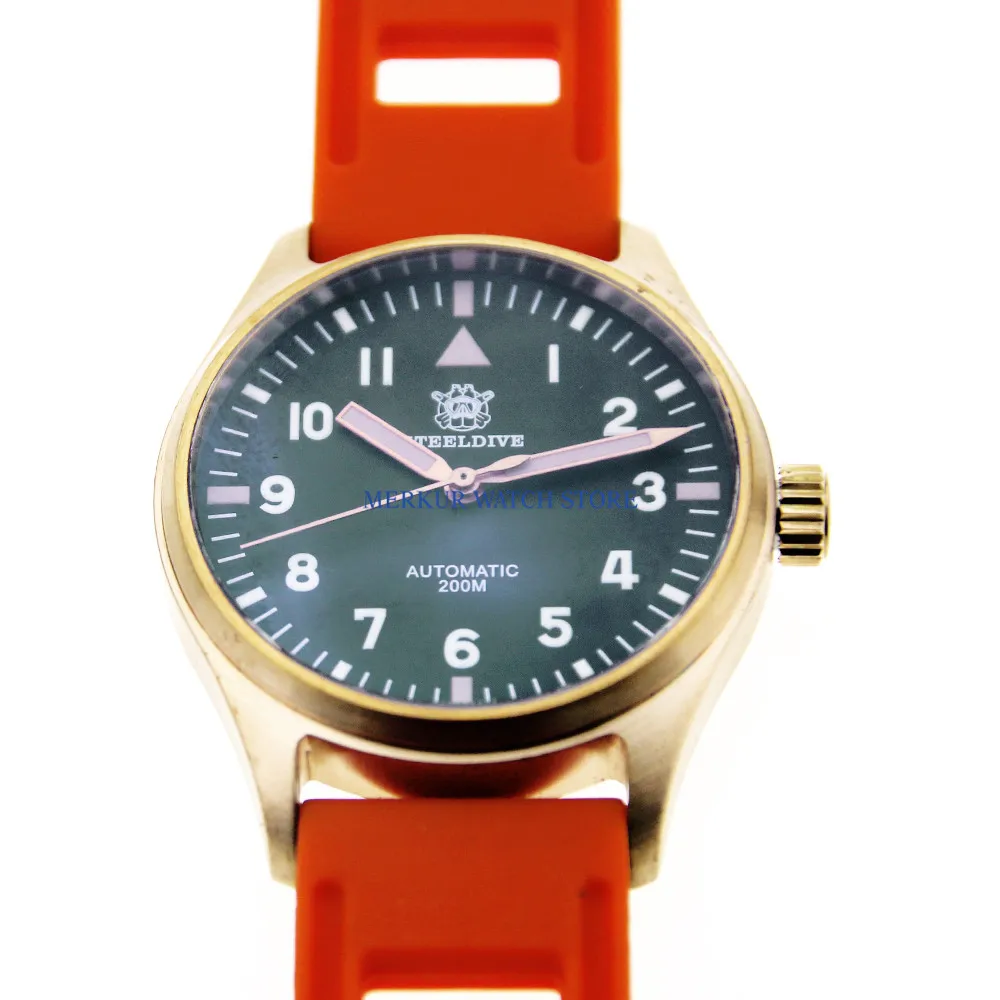 Mens NH35 Automatic Pure Bronze Diver Steel Dive Watch 200m fLIEGER Super LumiNova b-uhr pILOT wATCH