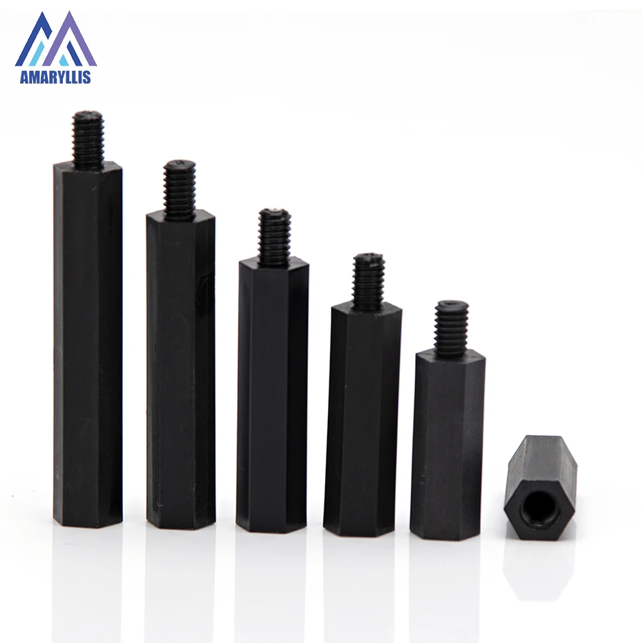 

M2 M2.5 Шестигранная нейлоновая промежуточная стойка штекер-гнездо плоская головка нейлоновые пластиковые шаговые винты Черные гайки