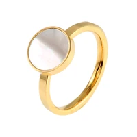 gold plated stainless steel ring black white shell natural stone rings luxury wedding bridal lover rings for women