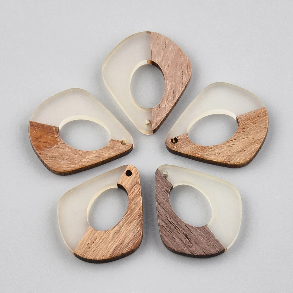 

10 PCS Jewelry Making Handmade Mixed Color Twisted Oval Resin & Wood Pendants Necklace Earring Making Charm Pendant for DIY