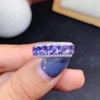 natural tanzanite ring s925 sterling silver lady white gold jewelry natural gemstone jewelry simple row ring ladys jewelry