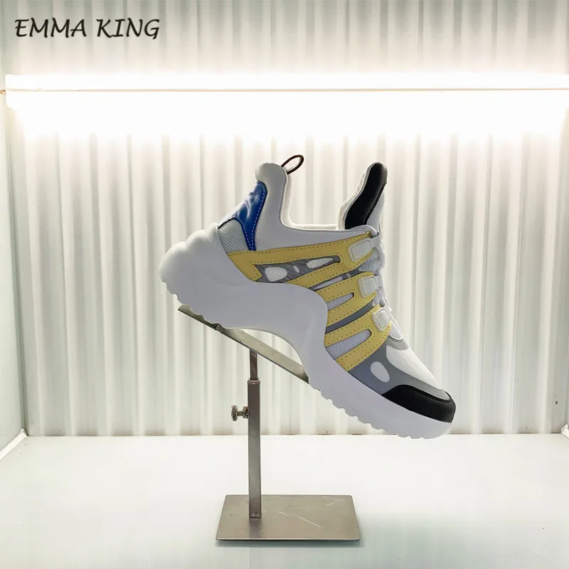 Emma king/Дизайнерские кроссовки на платформе; женская спортивная обувь на шнуровке для бега; Повседневная обувь из вулканизированной кожи и лайкры на плоской подошве; Прогулочные кроссовки