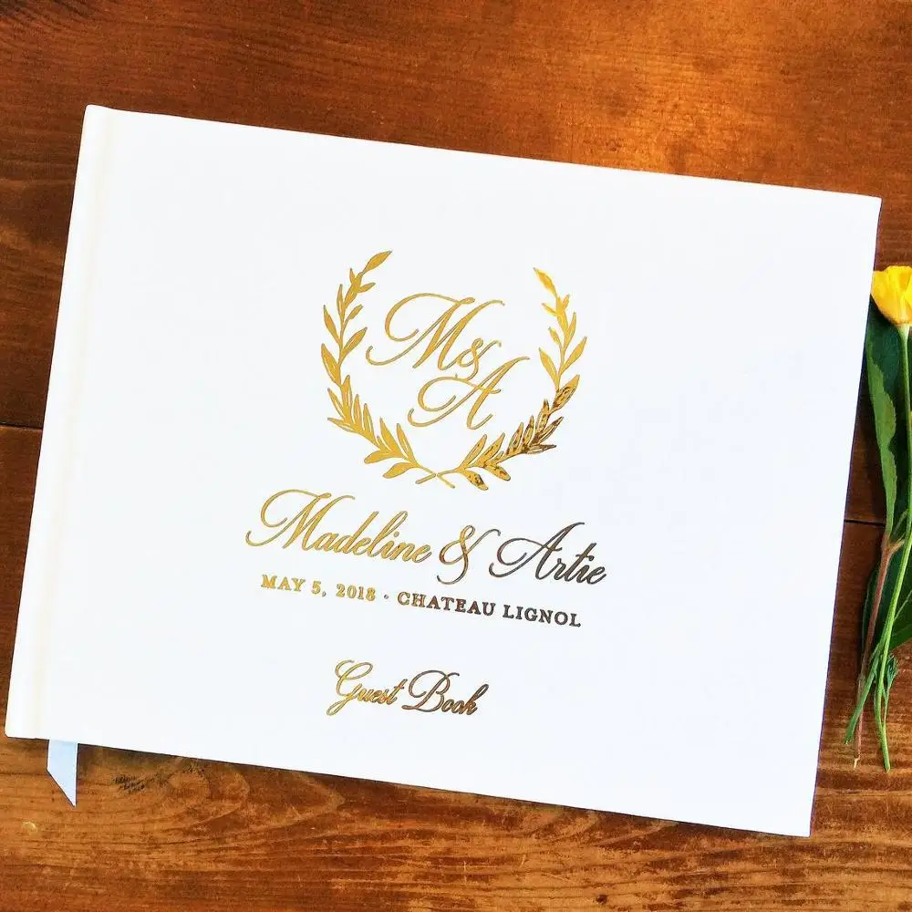 Индивидуальный цветочный венок деревенская Золотая фольга Свадебная книга для