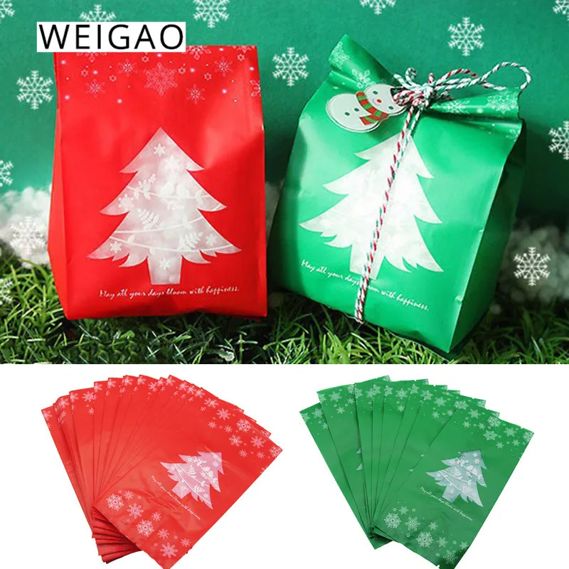 WEIGAO 60pcs Christmas Gift Bags Xmas Tree Plastic Box Packing Bag New Year Kids Favor Candy Navidad Party | Дом и сад