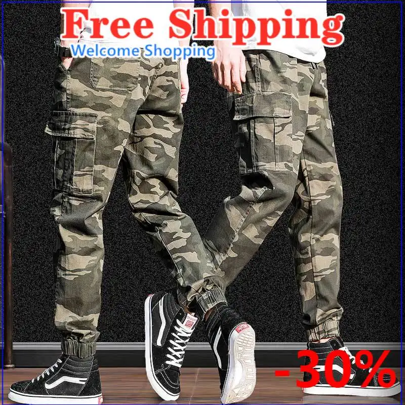 Cotton elastic overalls men's pants casual Camo Harlan pants slim Korean students pants Work Wear Workshop Uniforms cargo pants