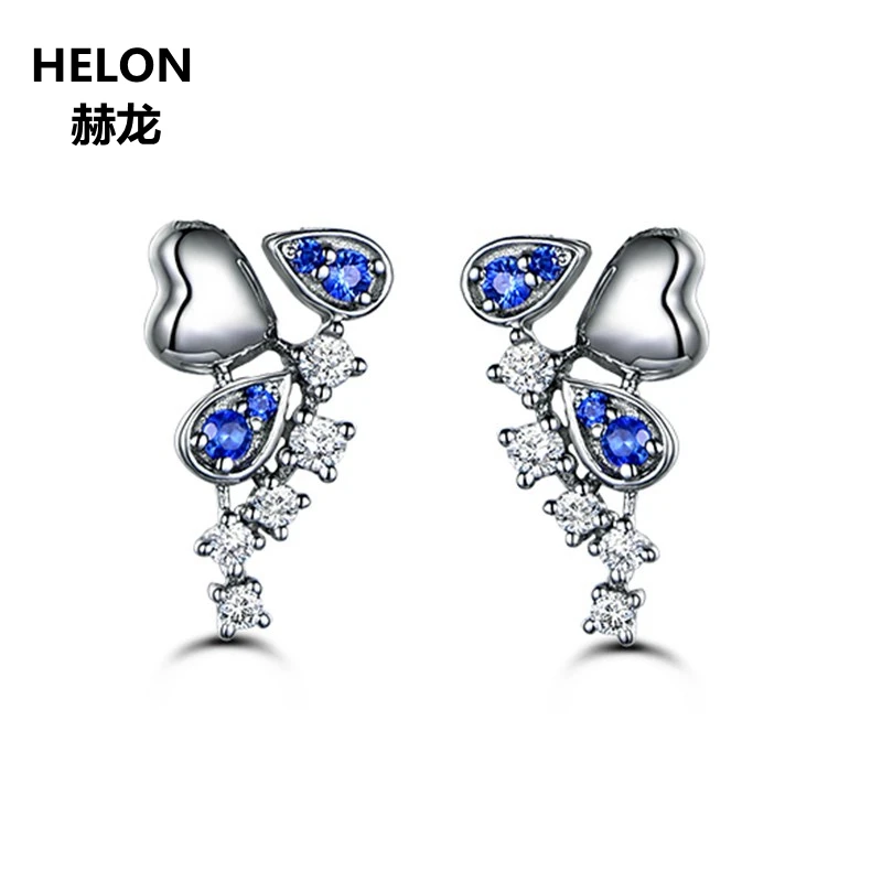 

0.2ct SI/H Natural Diamonds & Blue Sapphires Earrings Solid 14k White Gold Women Stud Earrings Engagement Valentine Jewelry Gift