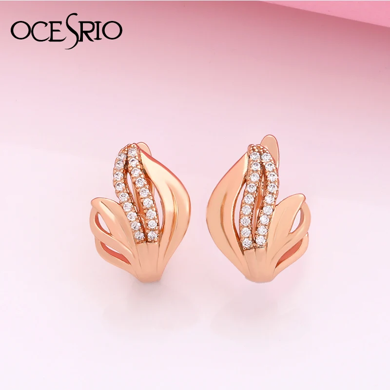 OCESRIO 585 золотые полые серьги в виде цветка с камнями ювелирные изделия