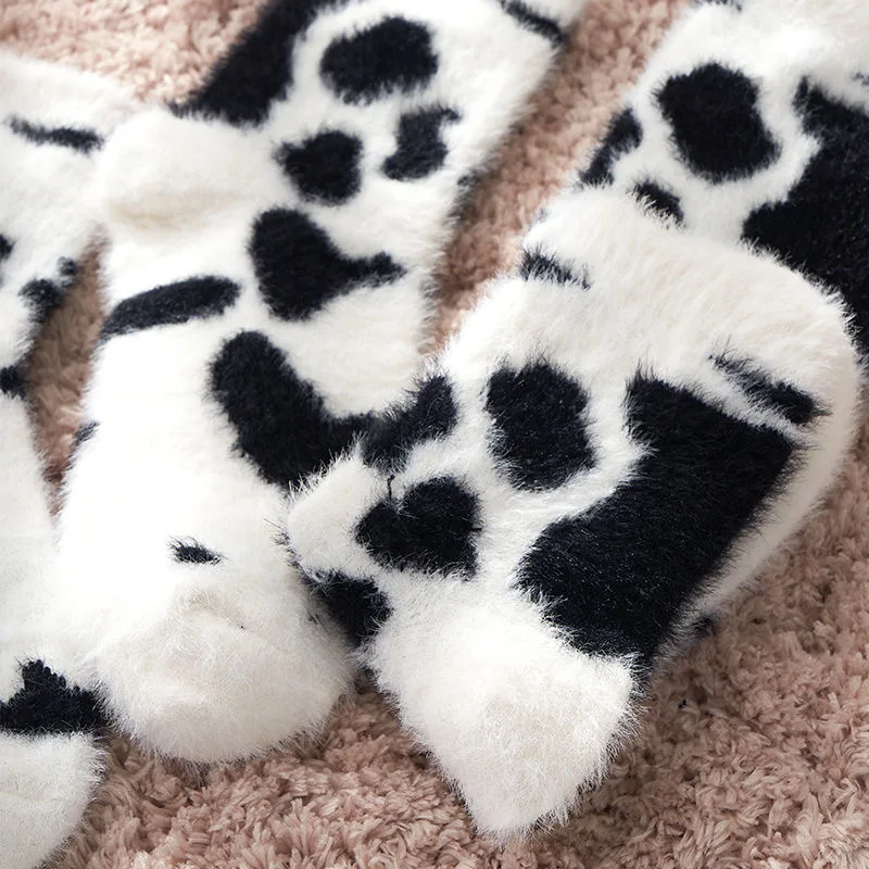 Забавные милые носки из коровьей кожи для женщин зимние теплые мягкие пушистые